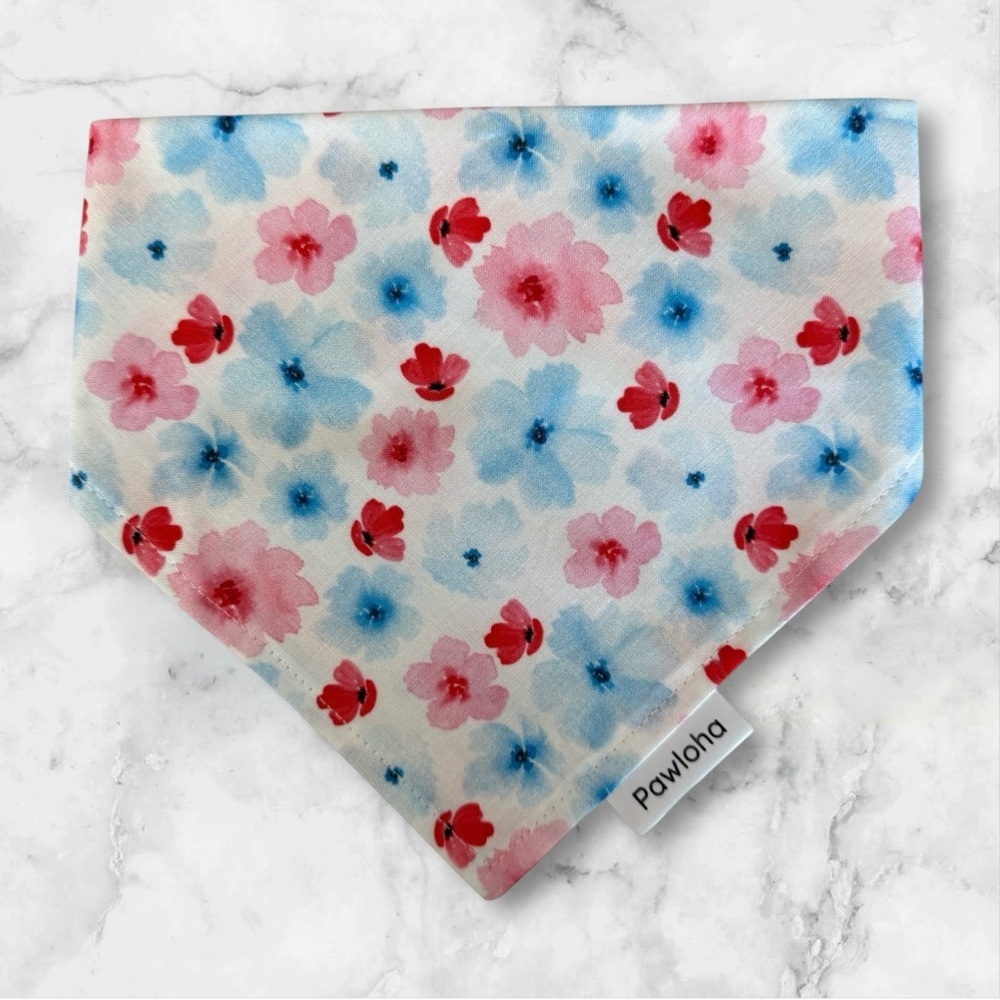 DOG Bandana - Patriotic Floral - 4th of July - Size L Large